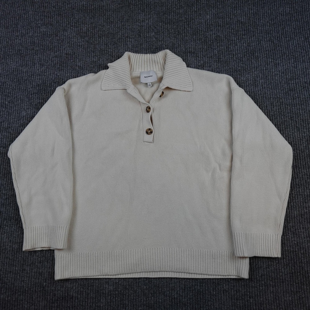 Reformation Brooklyn Cotton Polo Sweater Womens Small White Knit Button Pullover